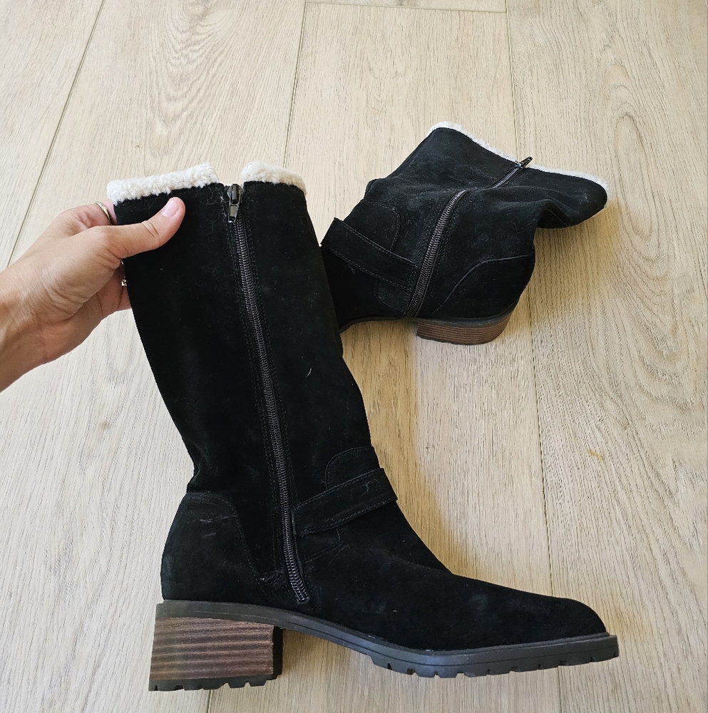 Lucky Brand Jacoba Shearling Trim Tall Mid-Calf Engineer Boots - Picture 9 of 13